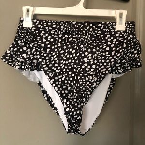 Black and White Dot High Waisted Swim Bottoms